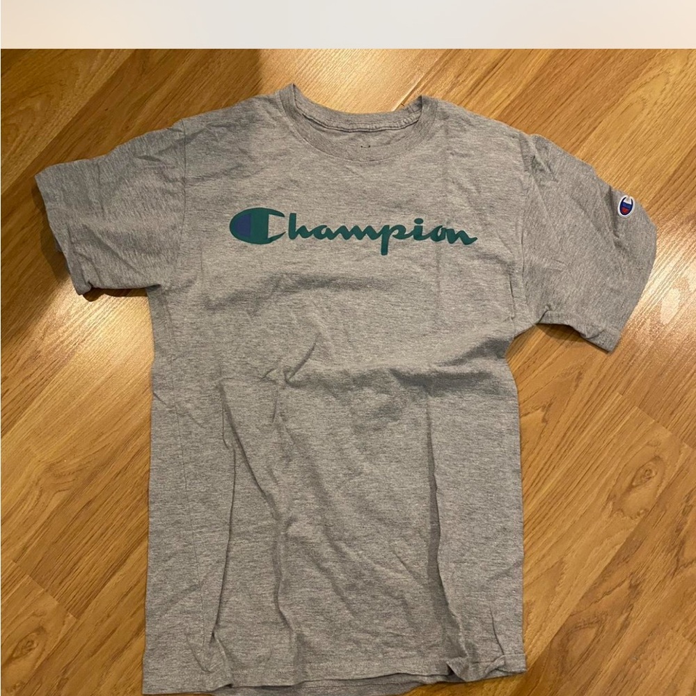 Champion Heather Gray Tee with Teal Logo
